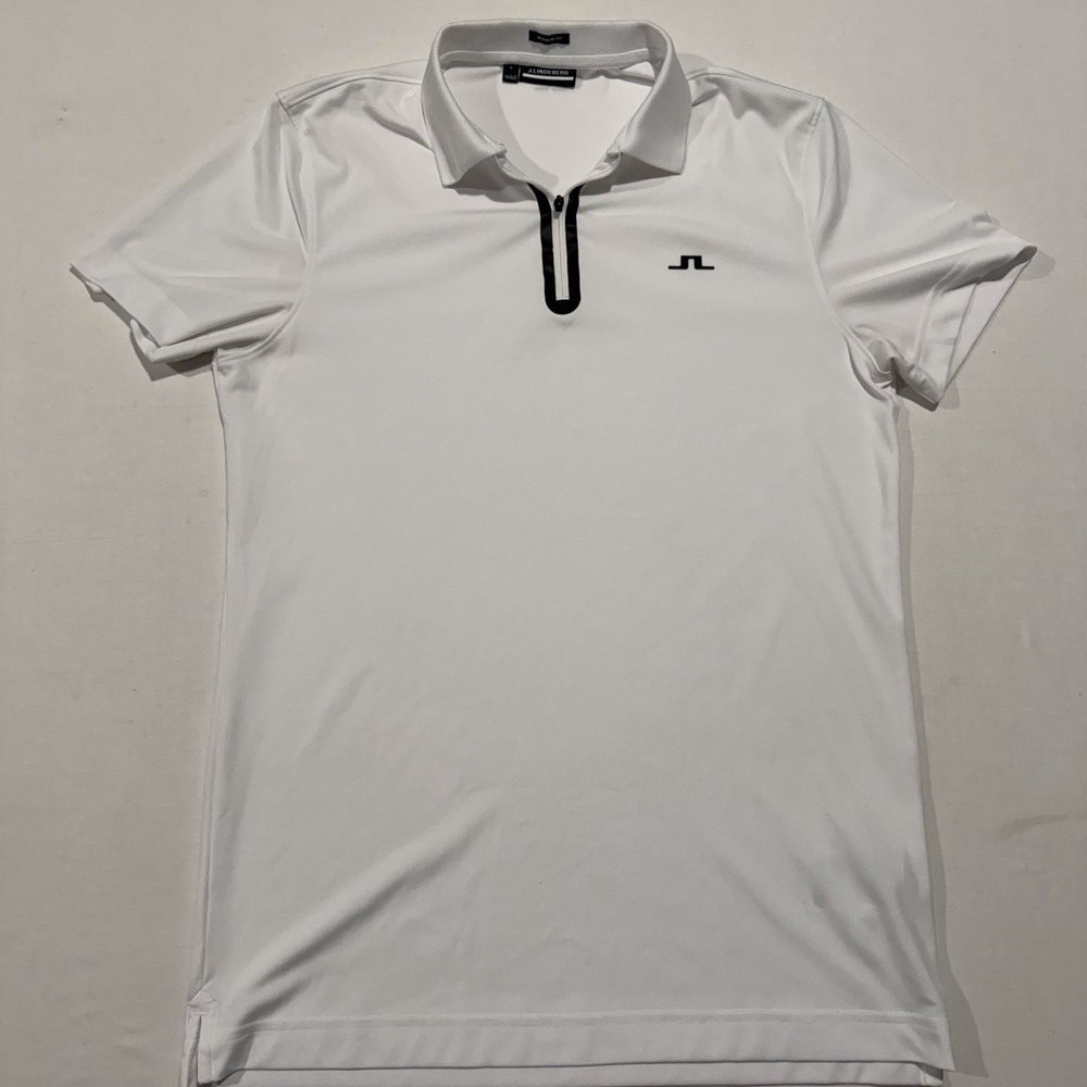 J.Lindeberg Mens S White Clipz Zip Neck Performance Golf Polo Shirt Tech Poly